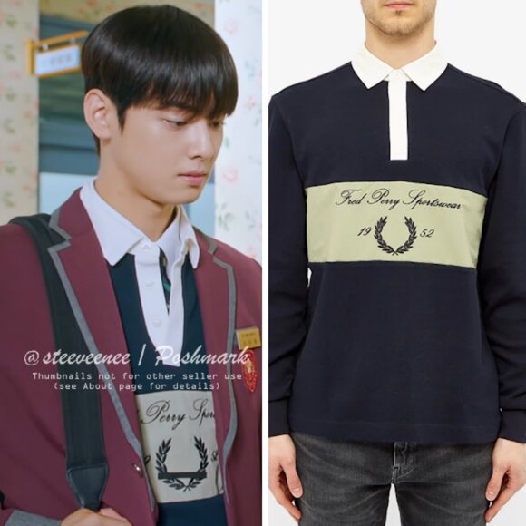 Fred Perry Embroidered Panel Rugby Polo Shirt ASO True Beauty Lee Su-Ho - Picture 2 of 12